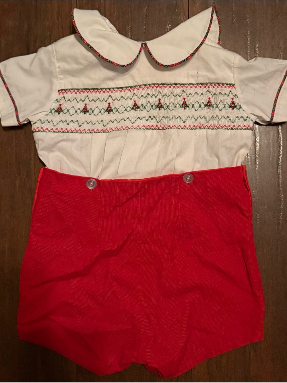 NWOT Hand Smocked Toddler Two-Tone Romper in White and Red
